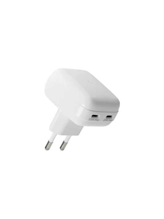 re-charge Pro - EU flad vægoplader 2xUSB-C 20W - Hvid