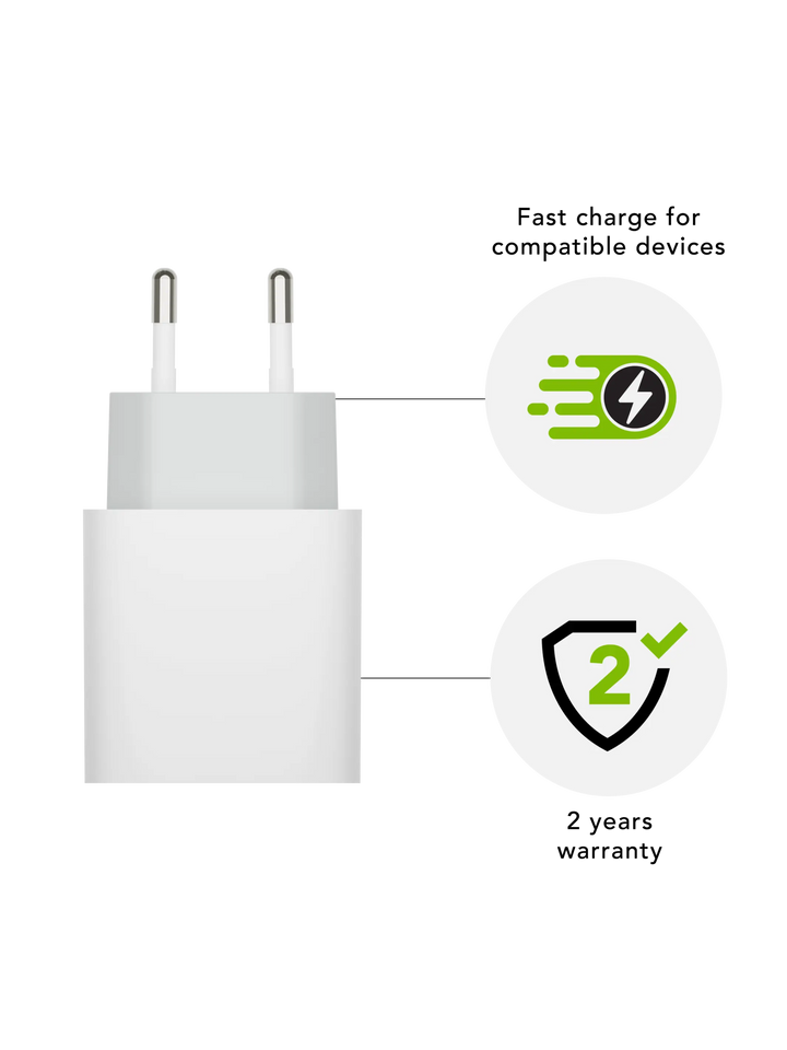 re-charge - EU Wall Charger USB-C 20W - White Power Adapters & Chargers