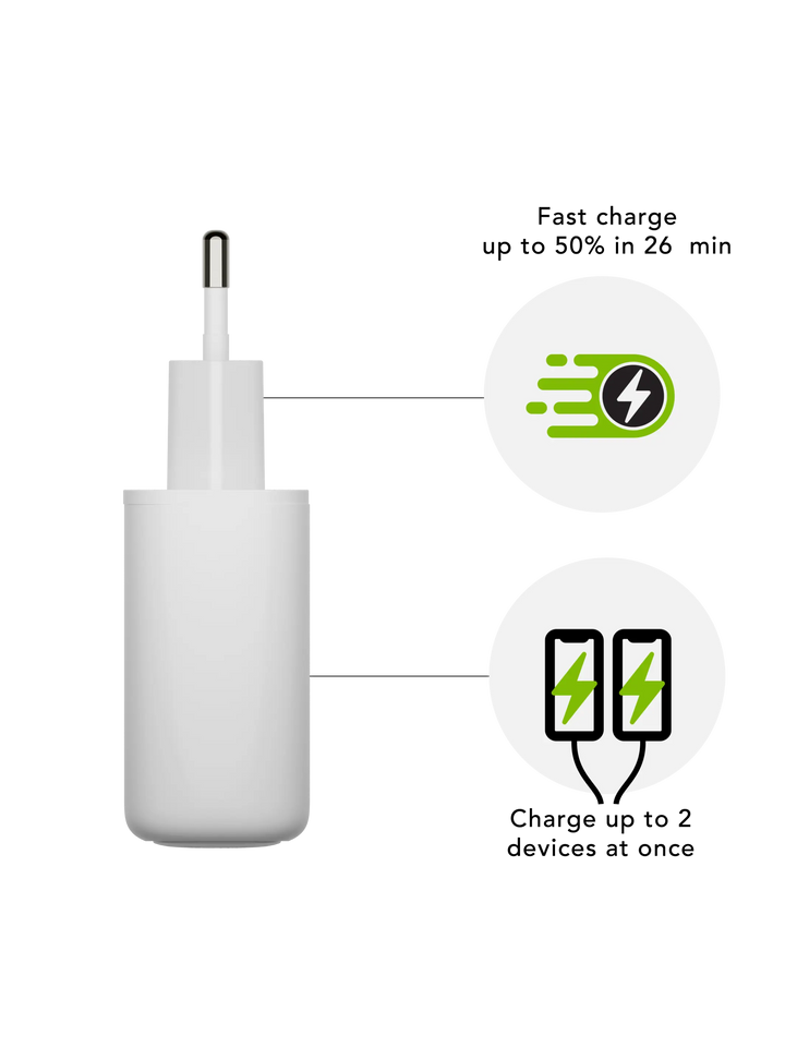 re-charge Pro - EU Wall Charger 2x USB-C 25W - White Power Adapters & Chargers