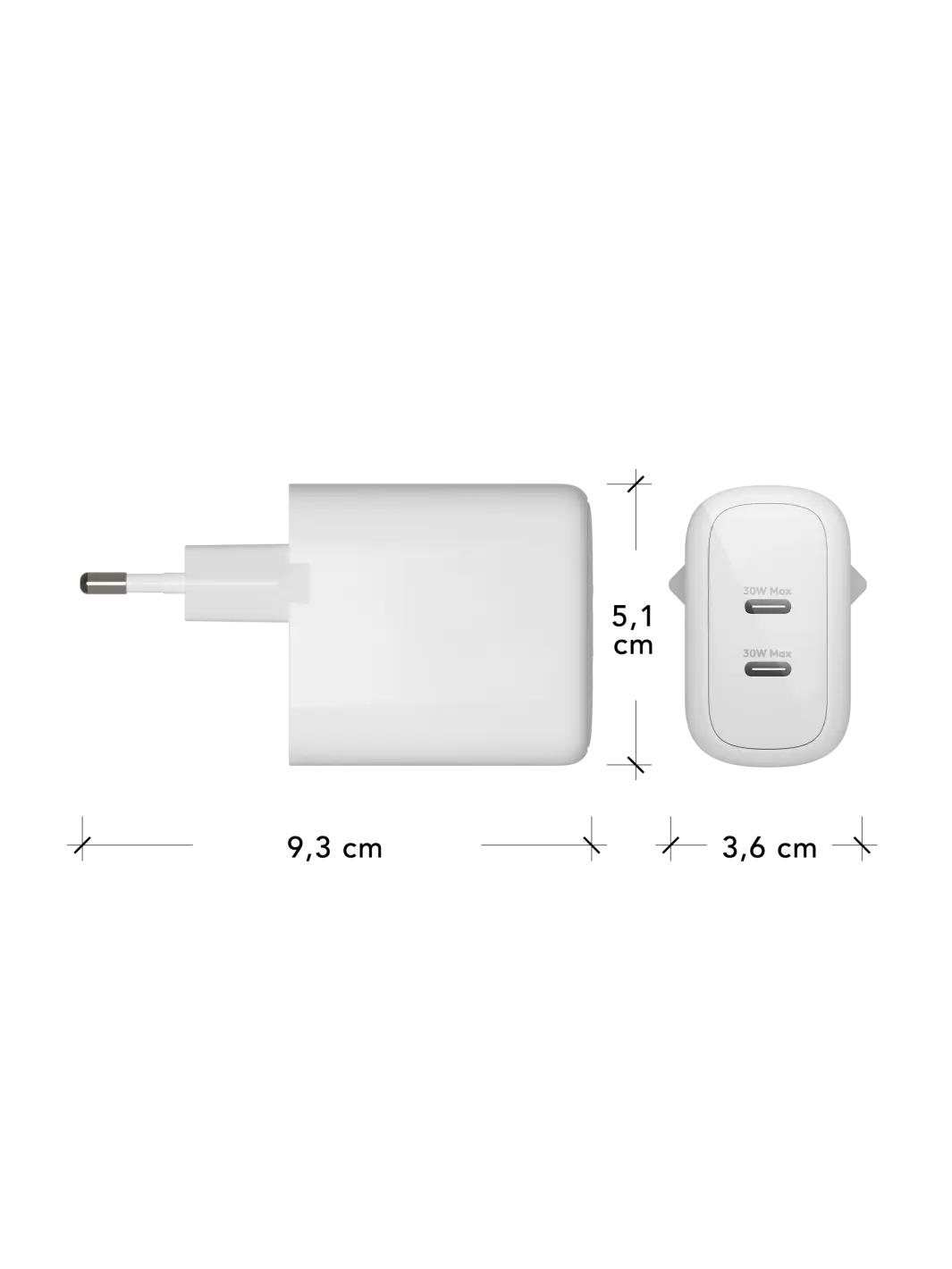 WALL CHARGERS S White 2x 30W 9,3 x 5,1 x 3,6 cm Wall chargers