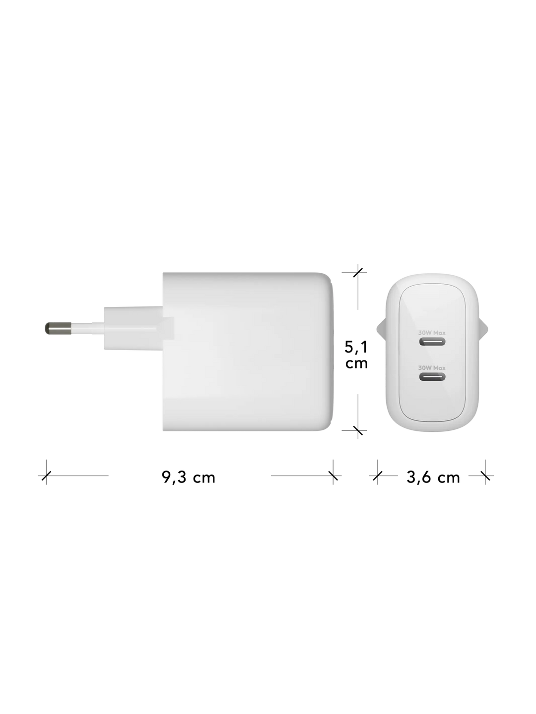 re-charge Pro - EU Wall Charger - 2x USB-C 30W - White Power Adapters & Chargers