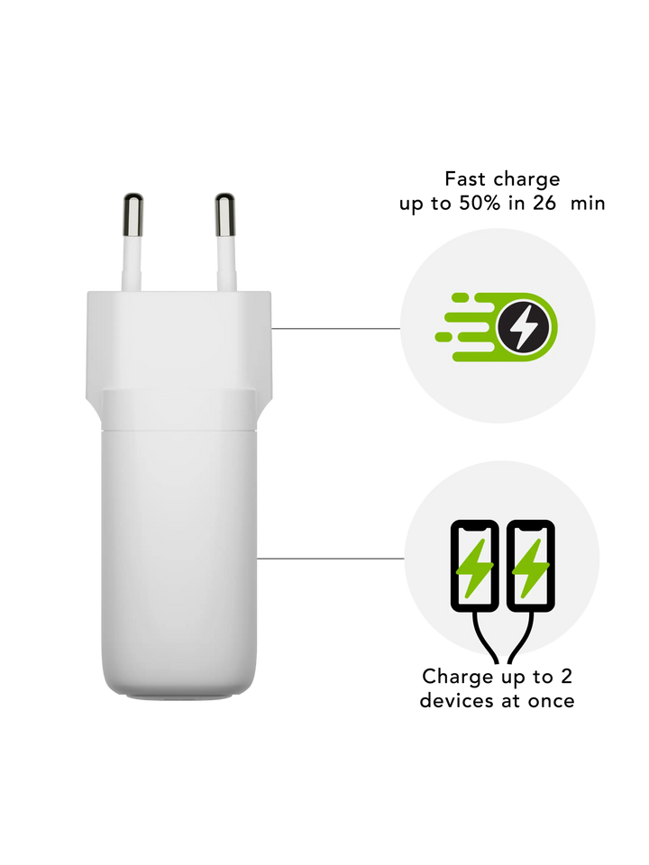 re-charge Pro - EU Wall Charger 2x USB-C 45W - White Power Adapters & Chargers