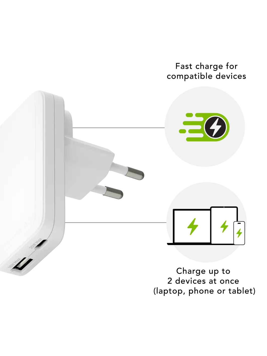 re-charge Pro - EU Slim Ladegerät - USB-C 20W+18W-A