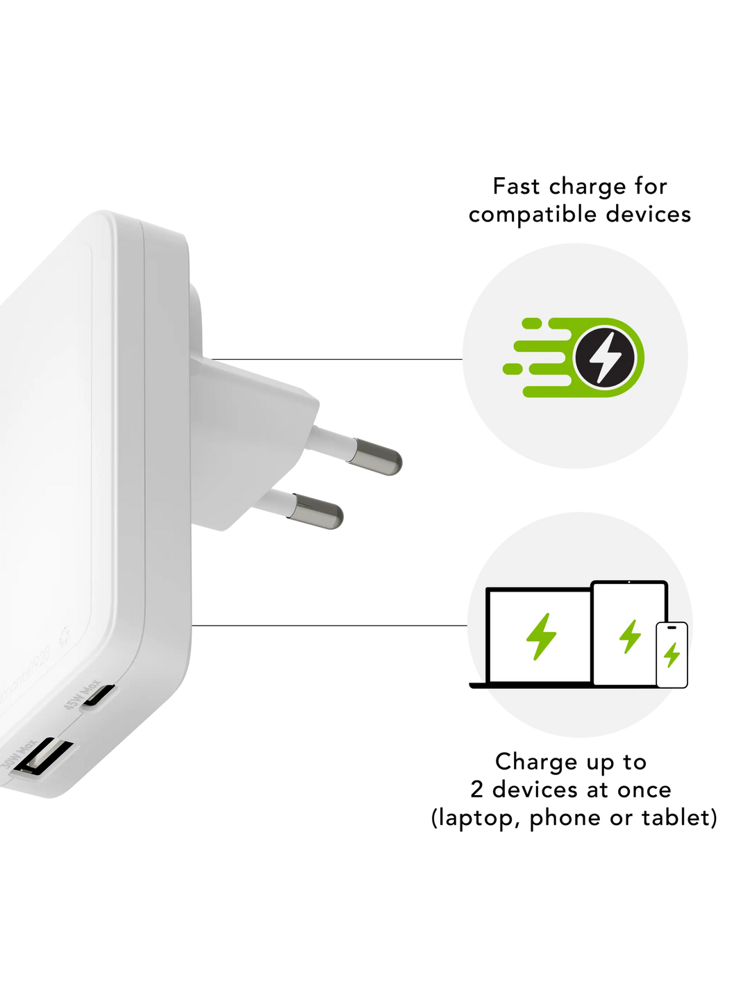 re-charge Pro - slank EU-oplader - USB-C 45W+30W-A