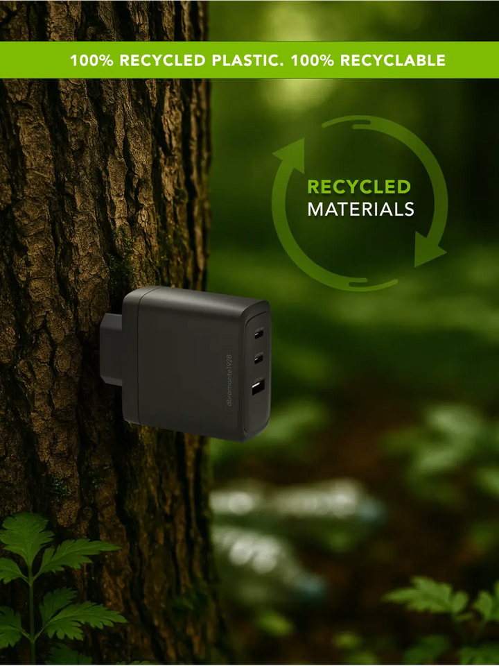 re-charge IT - EU-Wandladegerät - 2xUSB-C 100W + 1xUSB-A - Schwarz