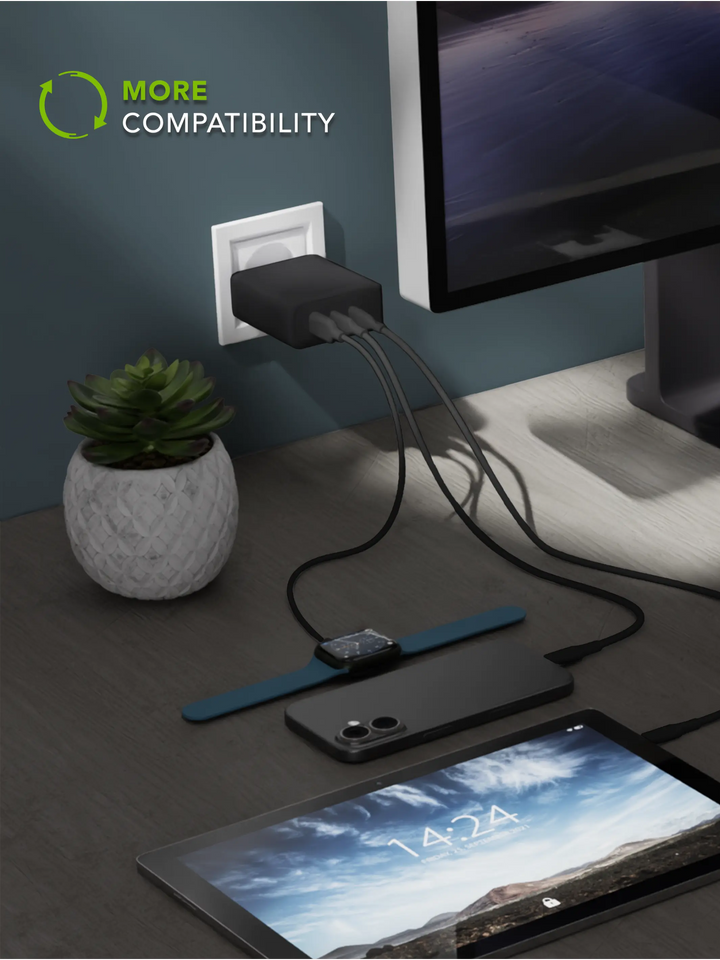 re-charge IT - EU Wall Charger - 2xUSB-C 100W + 1xUSB-A - Black Wall charger