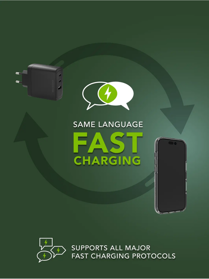 re-charge IT - EU-Wandladegerät - 2xUSB-C 100W + 1xUSB-A - Schwarz