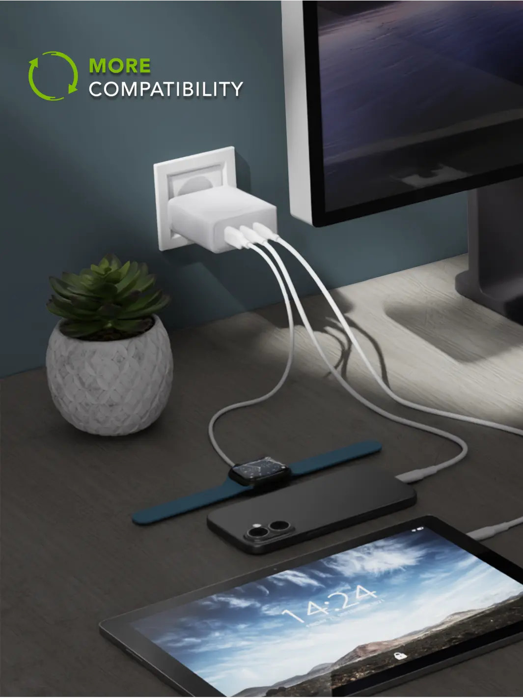 re-charge IT - EU-Wandladegerät - 2xUSB-C 100W + 1xUSB-A - Weiß
