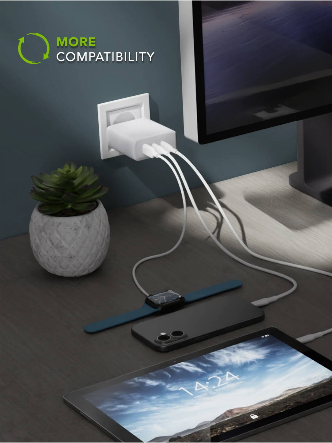 re-charge IT - EU Wall Charger - 2xUSB-C 100W + 1xUSB-A - White Wall charger