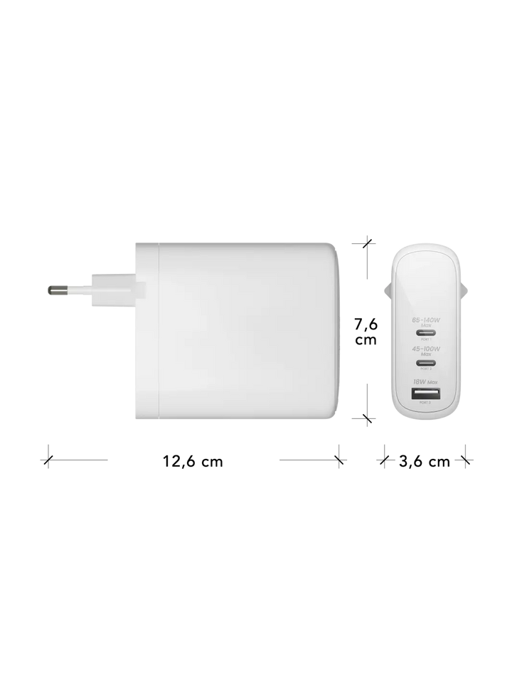 re-charge Pro - EU-Wandladegerät USB-C 140W+100W+18W - Weiß