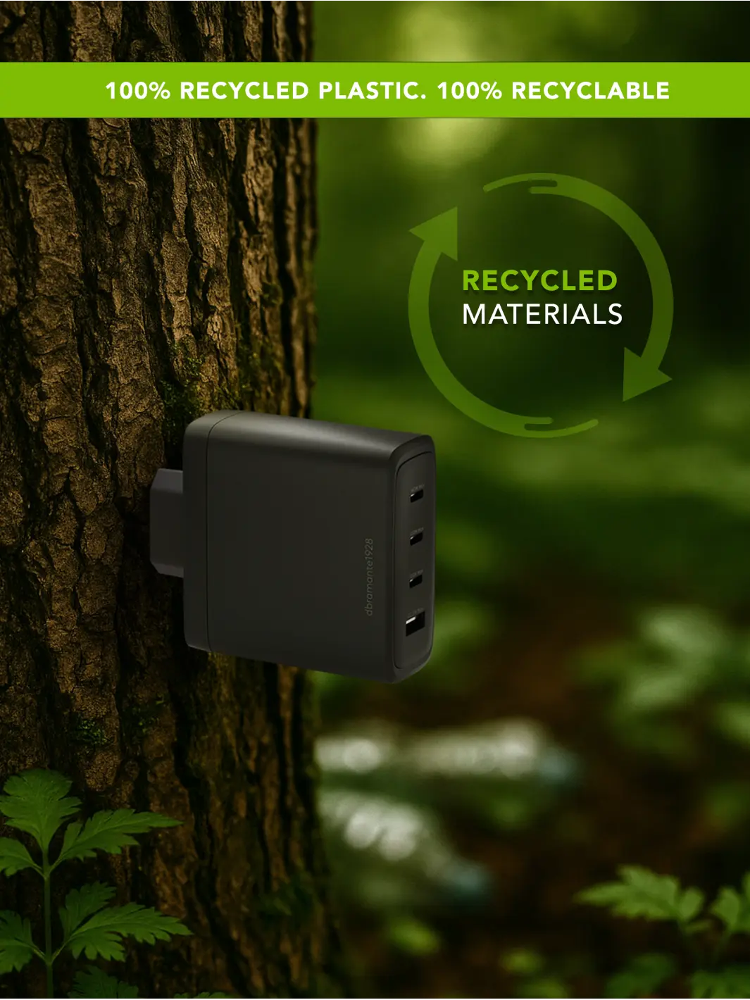 re-charge IT - EU-Wandladegerät - 3xUSB-C 140W + 1xUSB-A - Schwarz