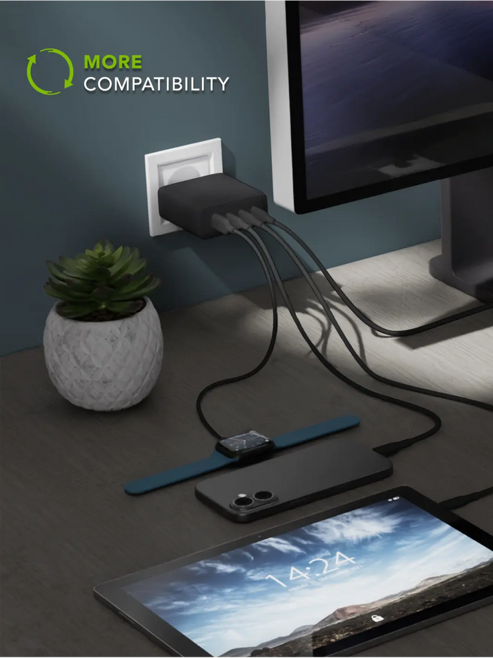re-charge IT - EU-Wandladegerät - 3xUSB-C 140W + 1xUSB-A - Schwarz
