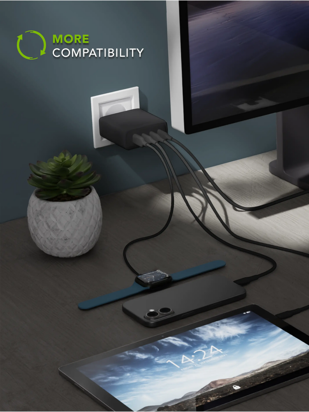 re-charge IT - EU Wall Charger - 3xUSB-C 140W + 1xUSB-A - Black Wall charger