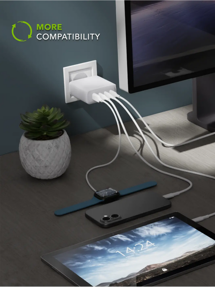 re-charge IT - EU-Wandladegerät - 3xUSB-C 140W + 1xUSB-A - Weiß