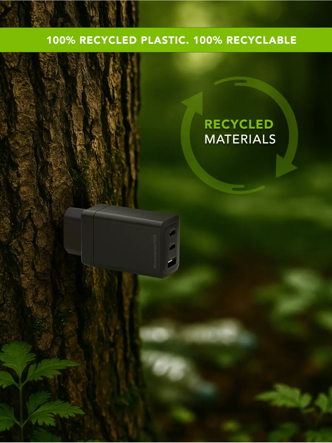 re-charge IT - EU-Wandladegerät - 2xUSB-C 65W + 1xUSB-A - Schwarz