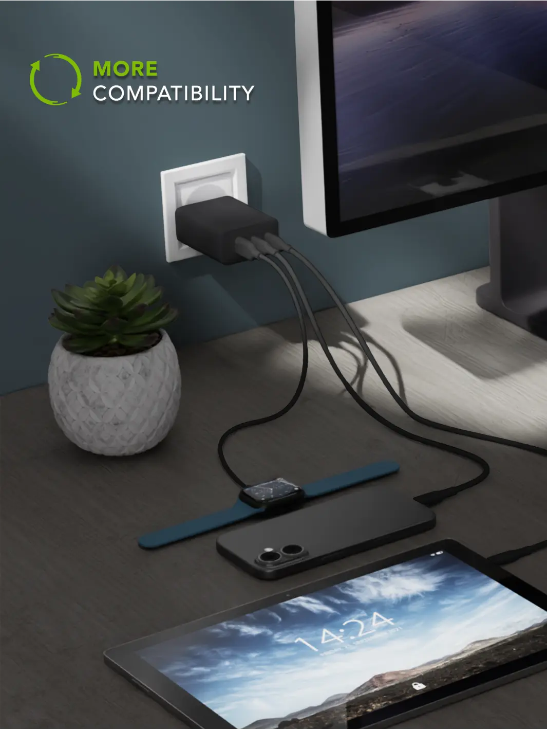 re-charge IT - EU-Wandladegerät - 2xUSB-C 65W + 1xUSB-A - Schwarz