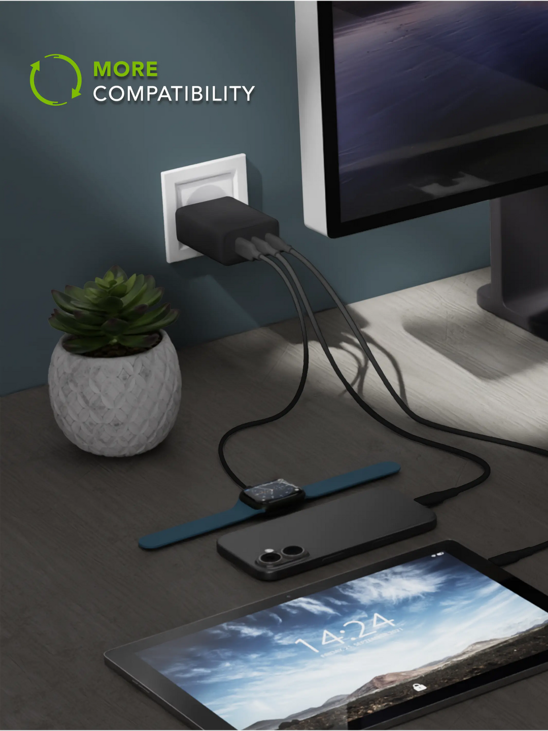 re-charge - IT - EU Wall Charger - 2xUSB-C 65W + 1xUSB-A - Black Wall charger