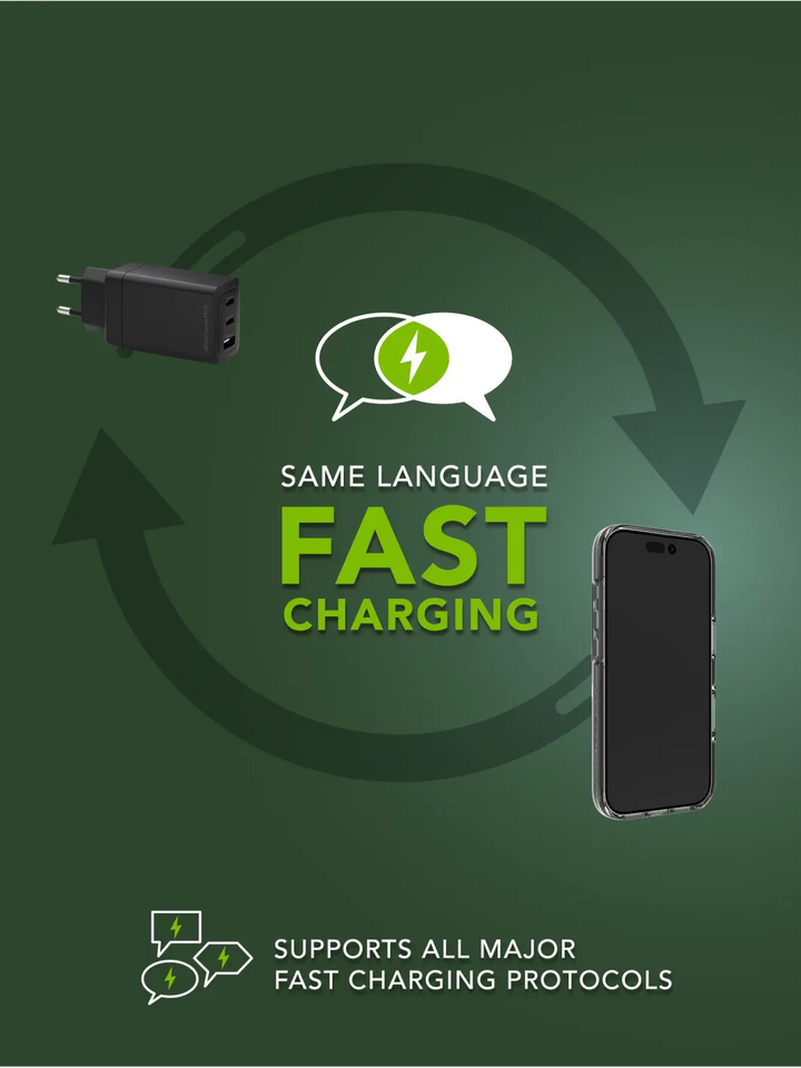 re-charge IT - EU-Wandladegerät - 2xUSB-C 65W + 1xUSB-A - Schwarz