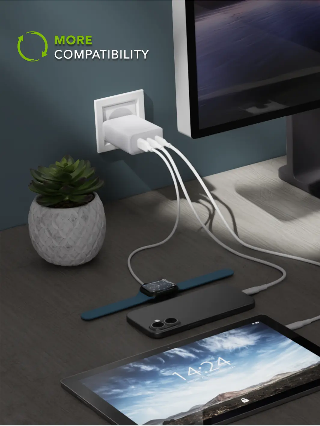 re-charge IT - EU-Wandladegerät - 2xUSB-C 65W + 1xUSB-A - Weiß