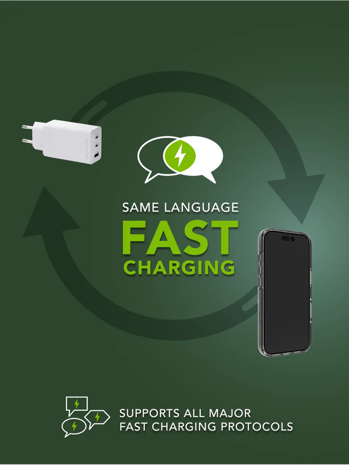 re-charge IT - EU-Wandladegerät - 2xUSB-C 65W + 1xUSB-A - Weiß