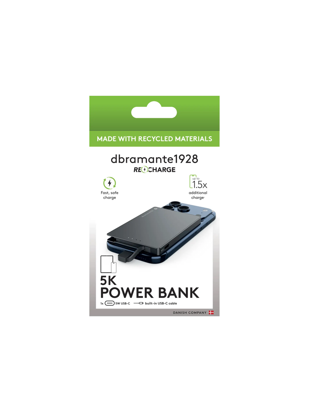 Power Bank - 5K mAh Built-in USB-C Cable & magnetic attachment - Titanium