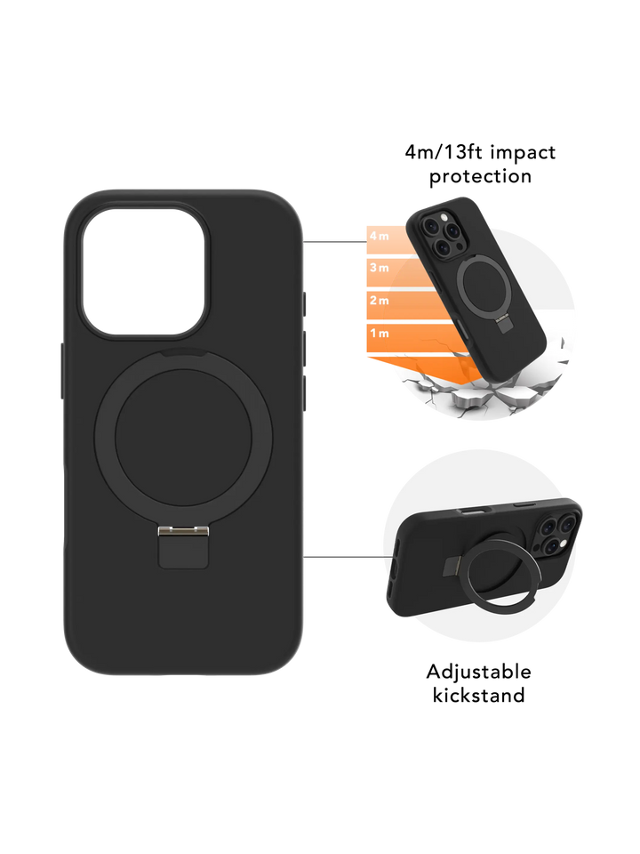 Iceland Ultra D3O MagSafe Kickstand - iPhone 17e/16e/15/14/13 - Black Phone Case