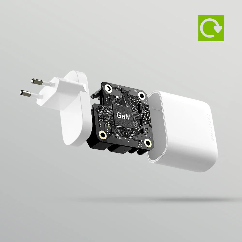 Recycled re-charge power adapter with GAN-technology